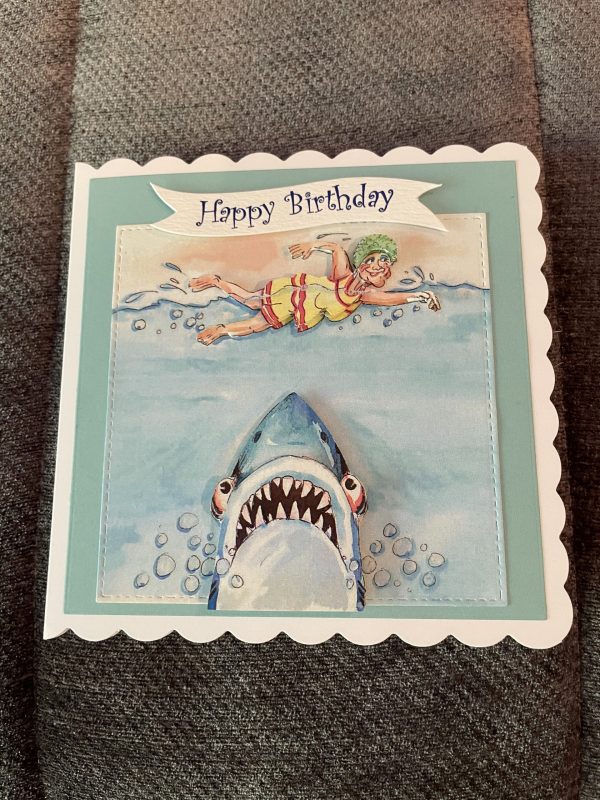 Swimming with Shark themed birthday card | 3d handmade birthday card